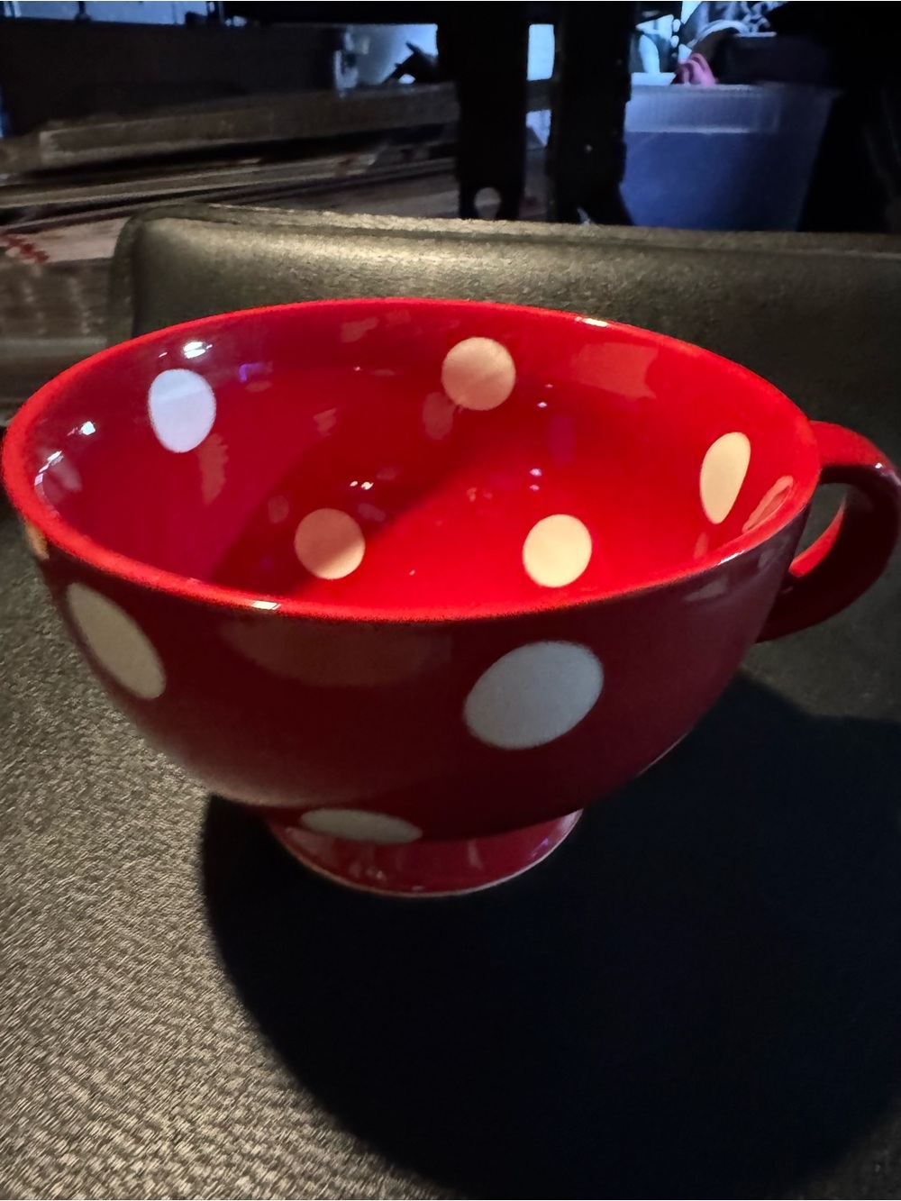Red Ceramic Teacup with White Polka Dots